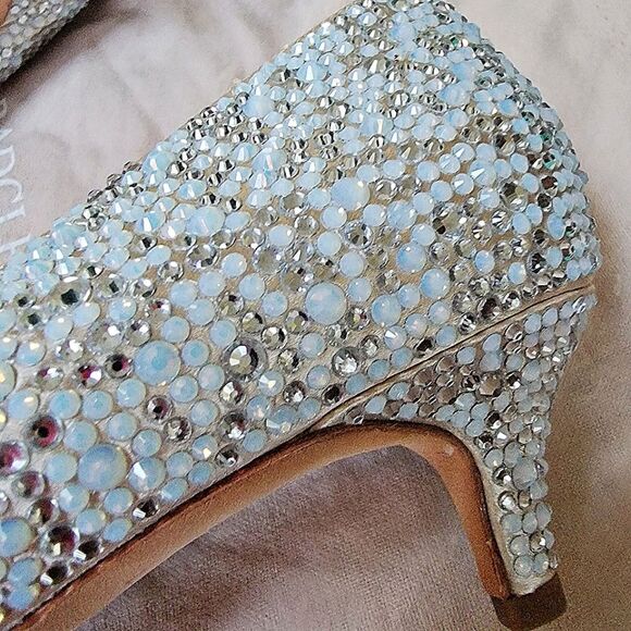 #NEW #Badgley Mischka Madison Kitten Heel Ivory Satin Gem #Pumps Sz 8.5M w Pouch - Picture 8 of 12